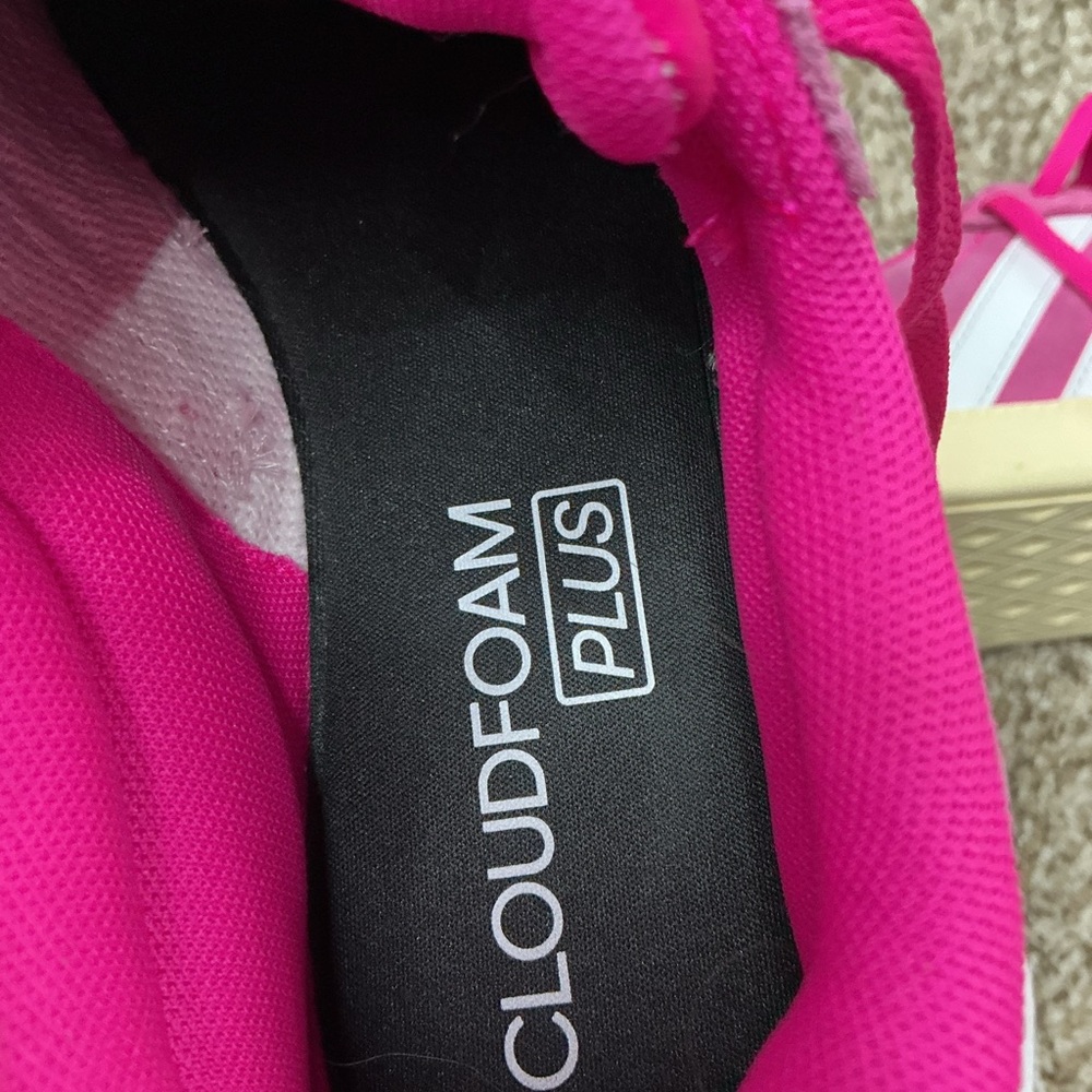 adidas Hot Pink Suede Sneakers with White Stripes - Picture 10 of 10